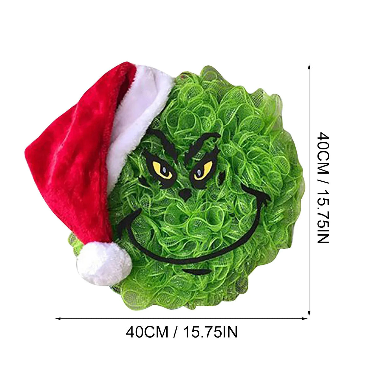 Door Wreath Grinch Face Weather-Resistant 40 Cm