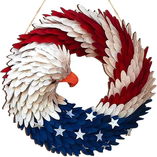 Door Wreath Wooden Eagle & Star Weather-Resistant