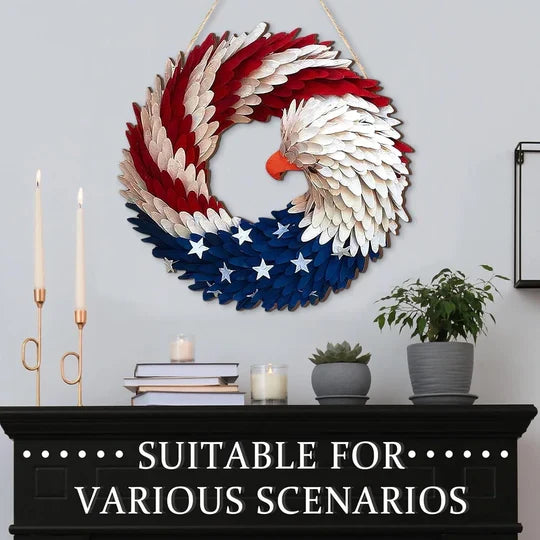 Door Wreath Wooden Eagle & Star Weather-Resistant