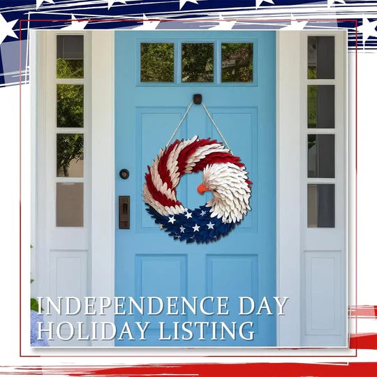 Door Wreath Wooden Eagle & Star Weather-Resistant