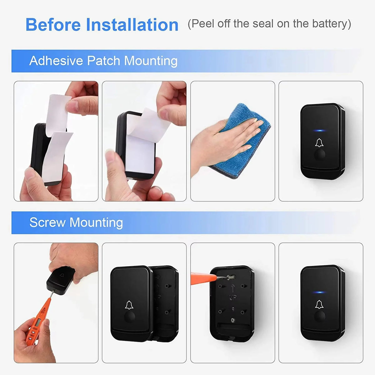 Doorbell Kit 1000 Ft Range Customizable Chimes Weatherproof Button