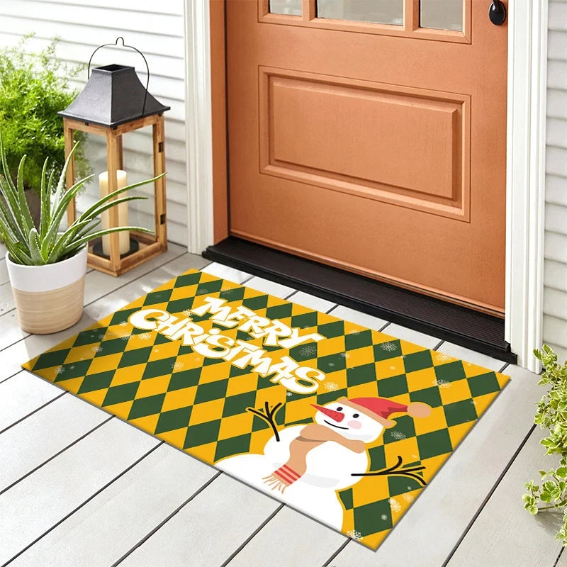 Doormat Christmas Snowman Plaid Weather-Resistant Non-Slip Backing