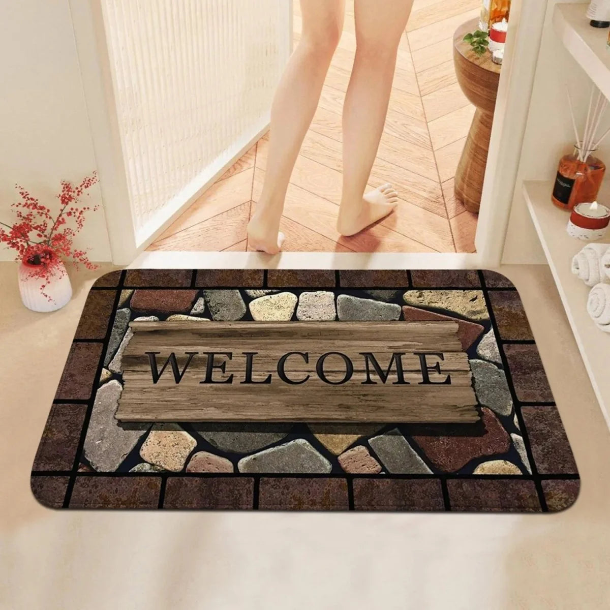 Doormat Floral Pattern Non-Slip Underside