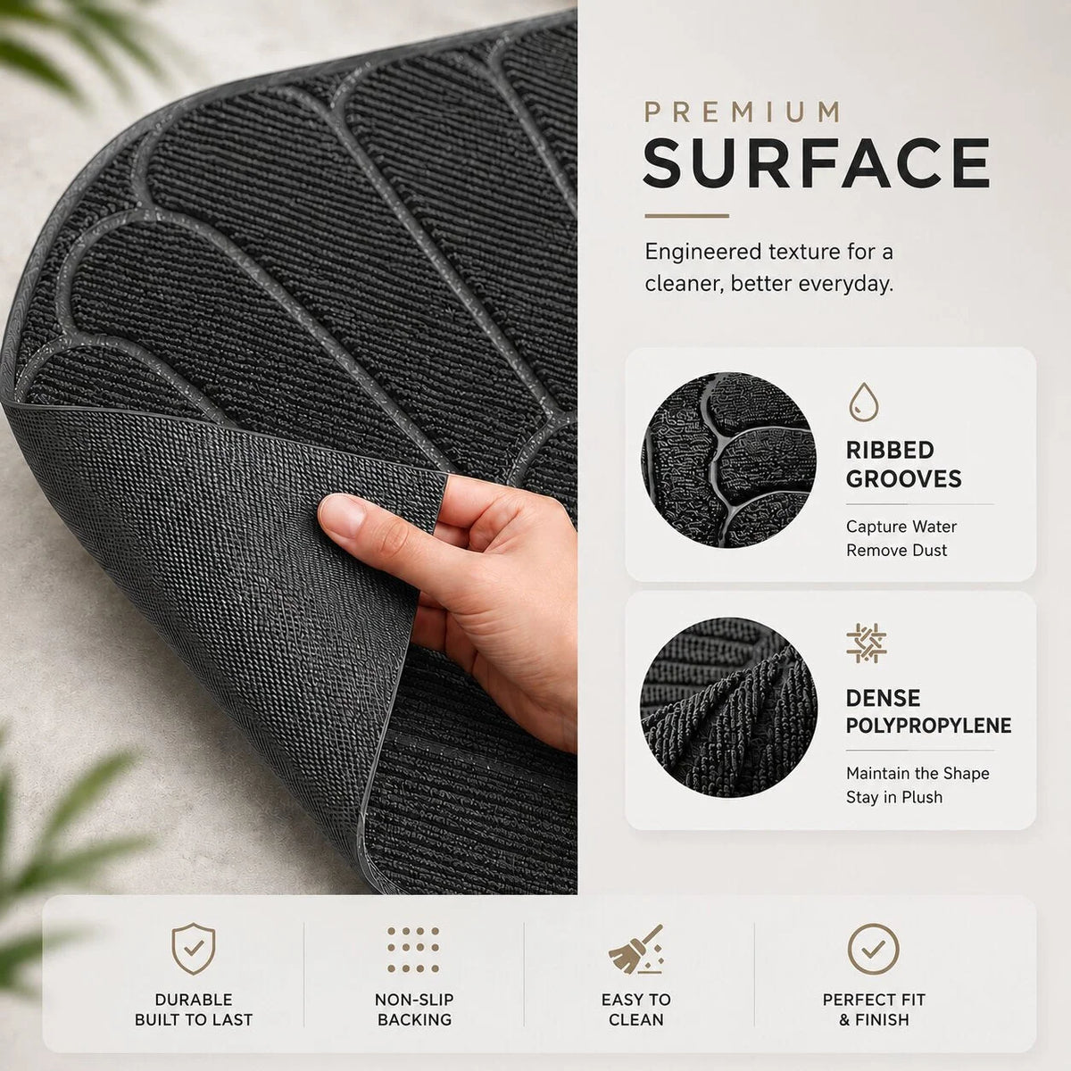 Doormat Half-Moon Textured Rubber Non-Slip Backing