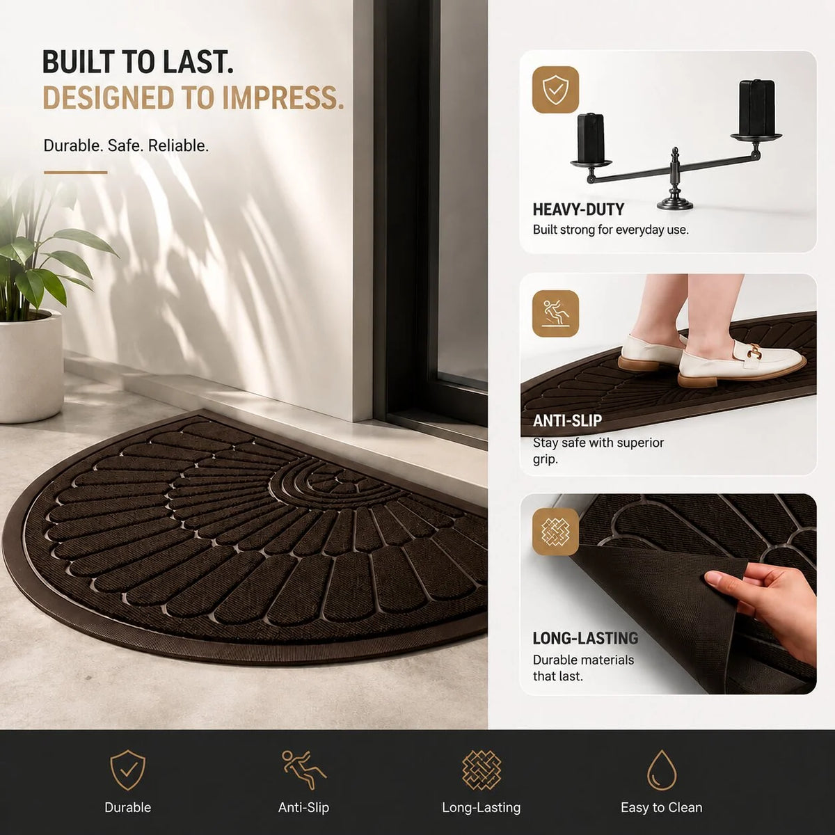 Doormat Half-Moon Textured Rubber Non-Slip Backing