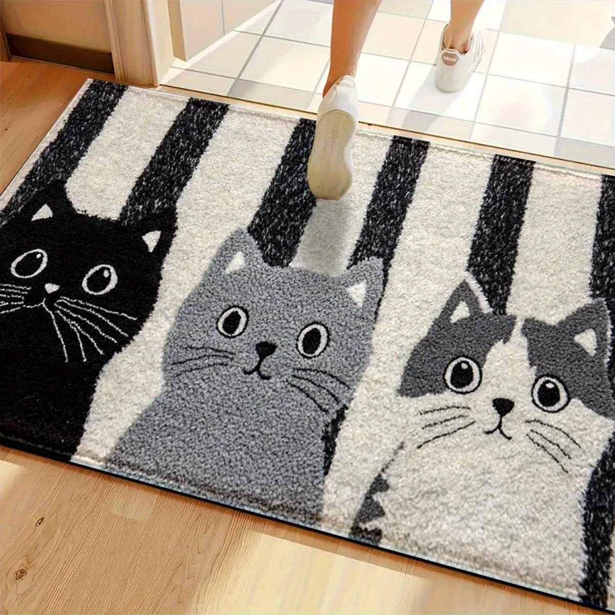 Doormat Striped Cartoon Cat Water-Resistant