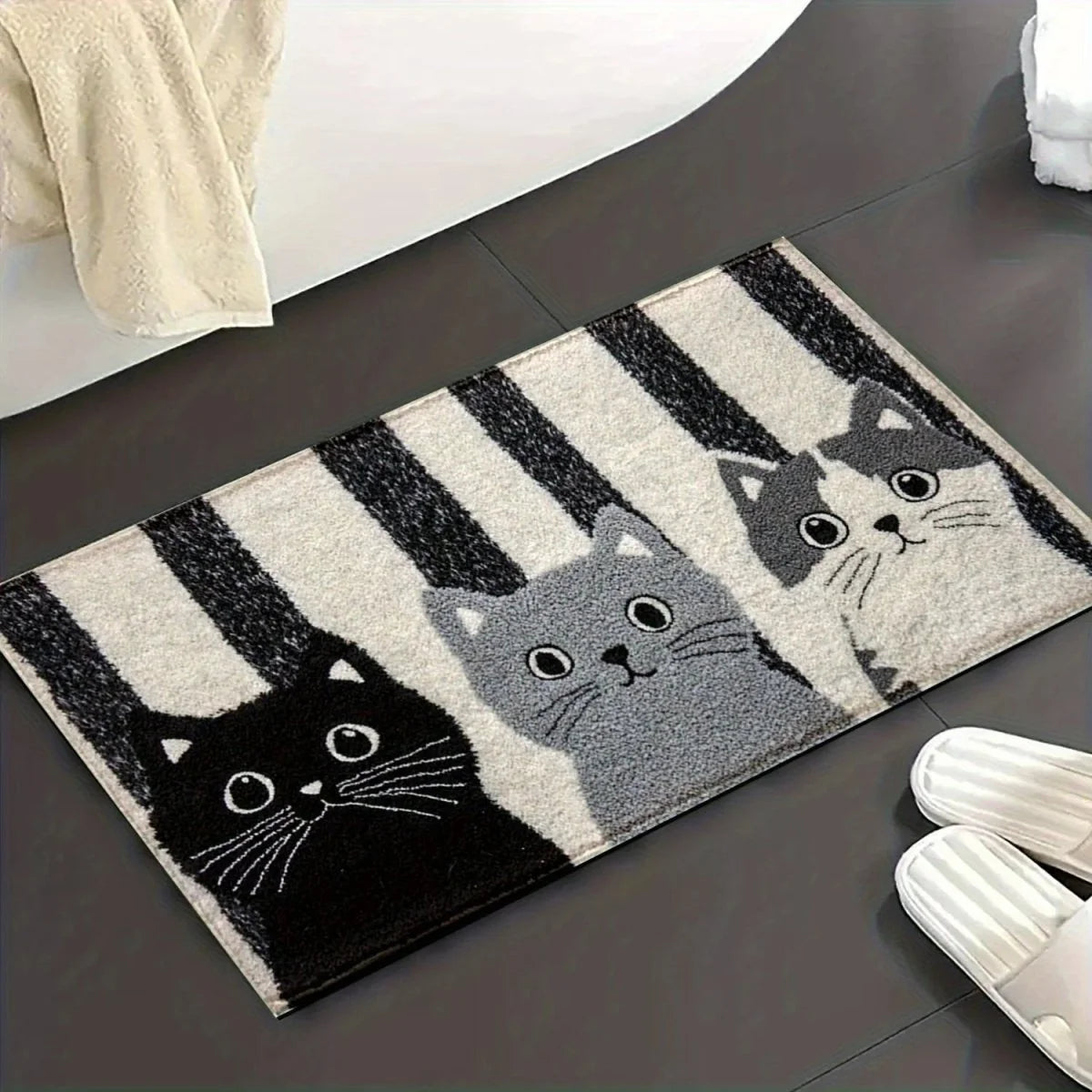 Doormat Striped Cartoon Cat Water-Resistant