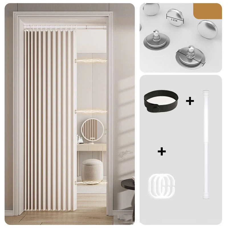 Doorway Curtain Accordion Magnetic Closure No-Drill Installation