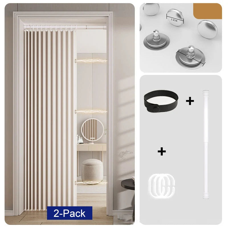 Doorway Curtain Accordion Magnetic Closure No-Drill Installation
