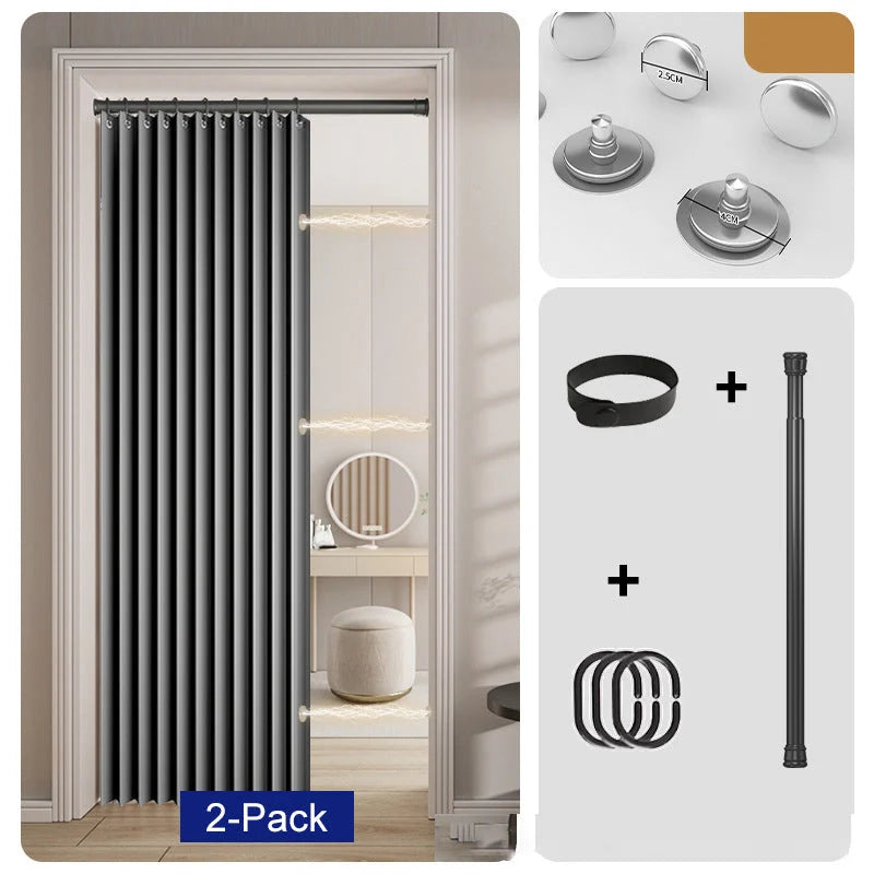 Doorway Curtain Accordion Magnetic Closure No-Drill Installation