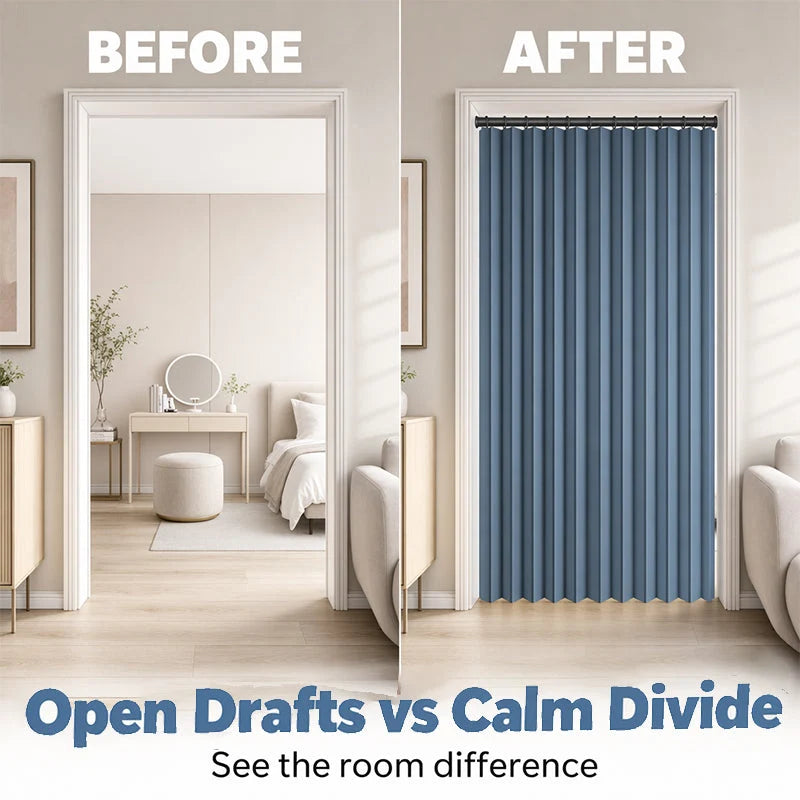 Doorway Curtain Accordion Magnetic Closure No-Drill Installation