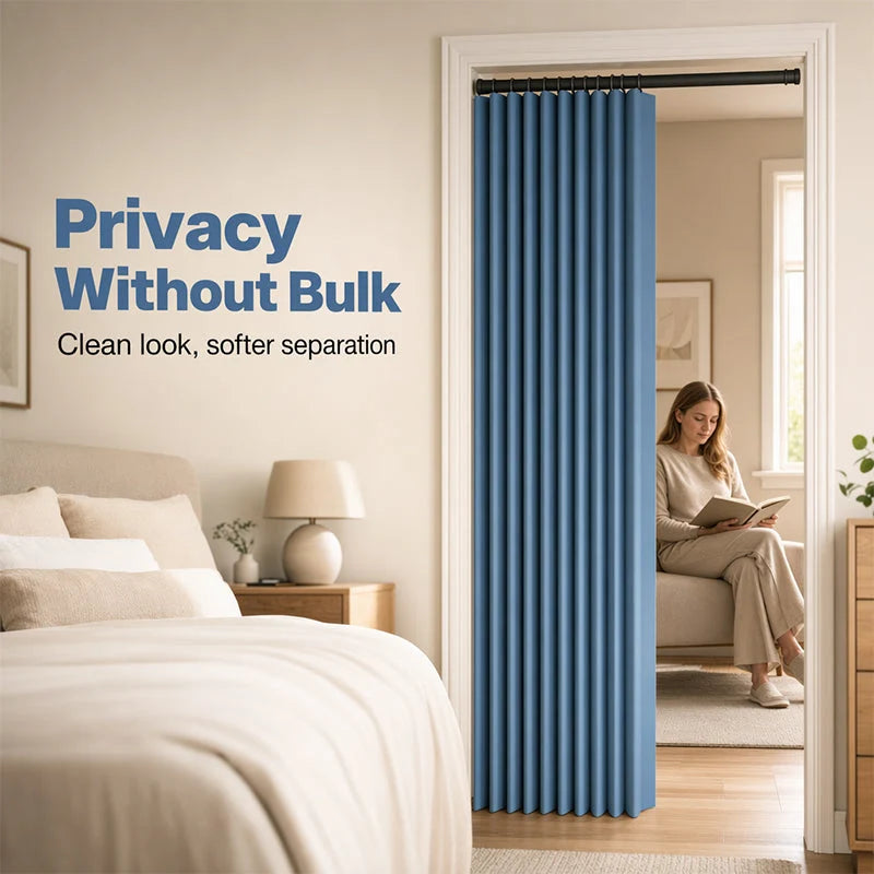 Doorway Curtain Accordion Magnetic Closure No-Drill Installation