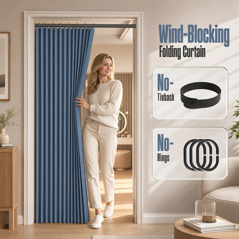 Doorway Curtain Accordion Magnetic Closure No-Drill Installation