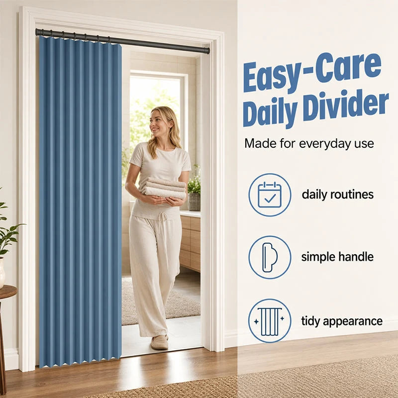 Doorway Curtain Accordion Magnetic Closure No-Drill Installation