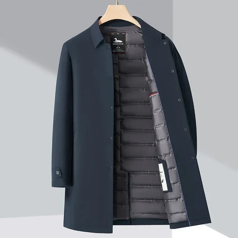 Down Trench Coat Water-Repellent 3/4 Length Lightweight Warmth