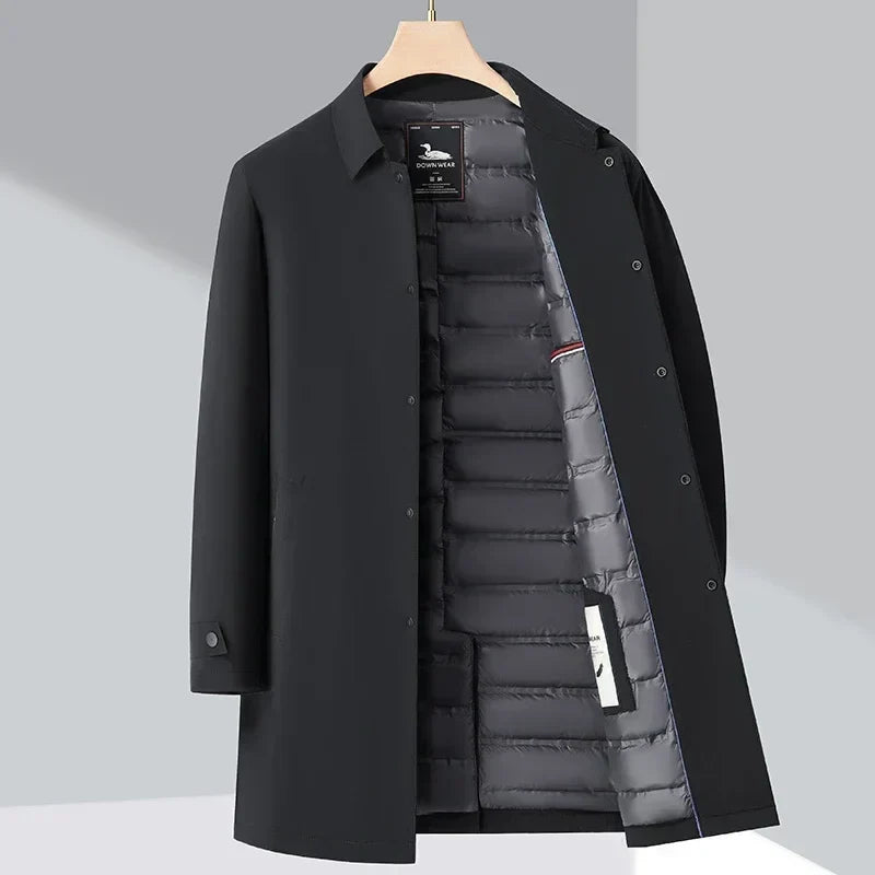 Down Trench Coat Water-Repellent 3/4 Length Lightweight Warmth