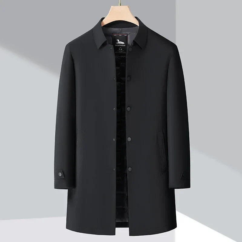 Down Trench Coat Water-Repellent 3/4 Length Lightweight Warmth