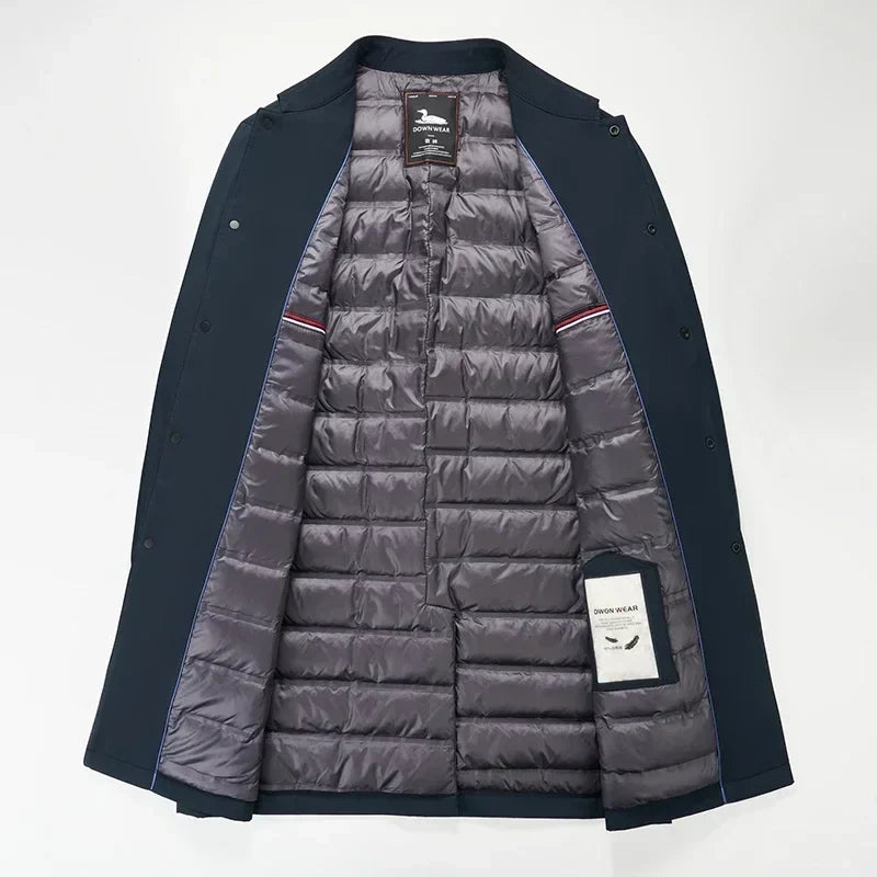 Down Trench Coat Water-Repellent 3/4 Length Lightweight Warmth