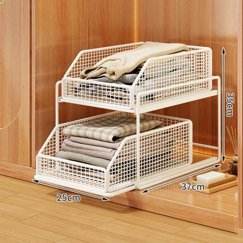 Drawer Organizer Steel Mesh Sliding Baskets Two-Tier