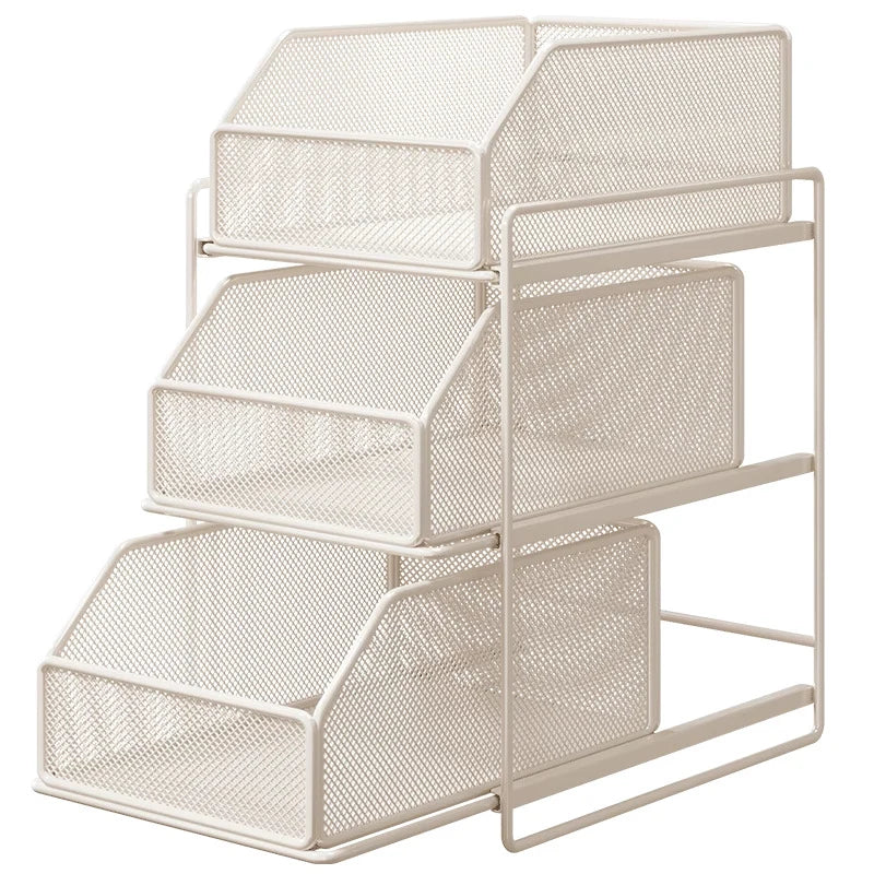 Drawer Organizer Steel Mesh Sliding Baskets Two-Tier