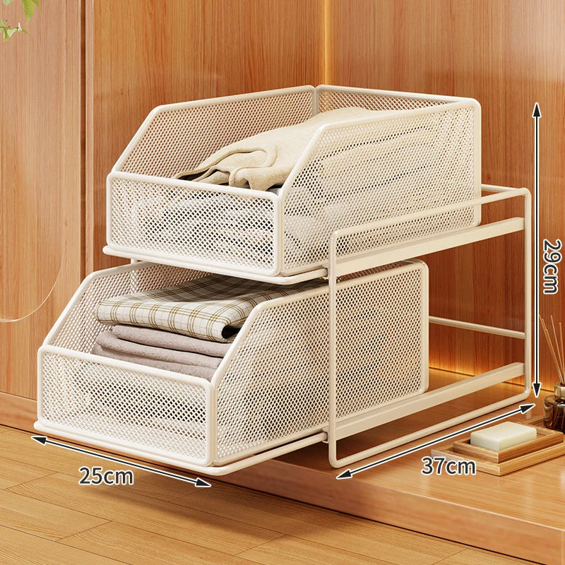 Drawer Organizer Steel Mesh Sliding Baskets Two-Tier