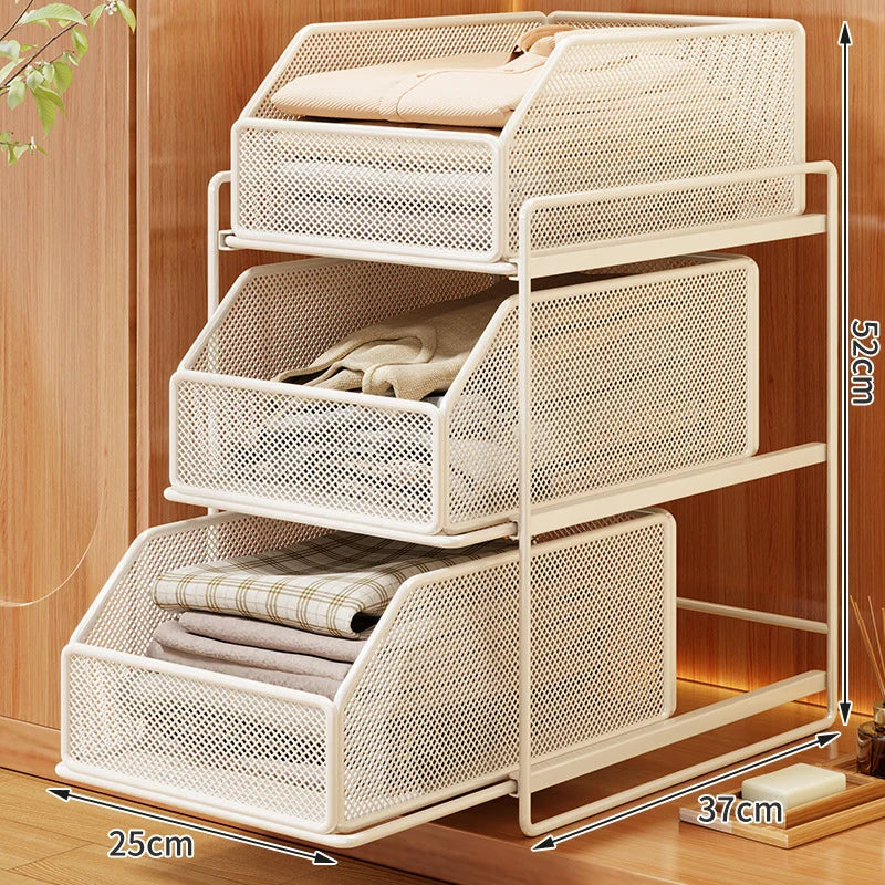 Drawer Organizer Steel Mesh Sliding Baskets Two-Tier