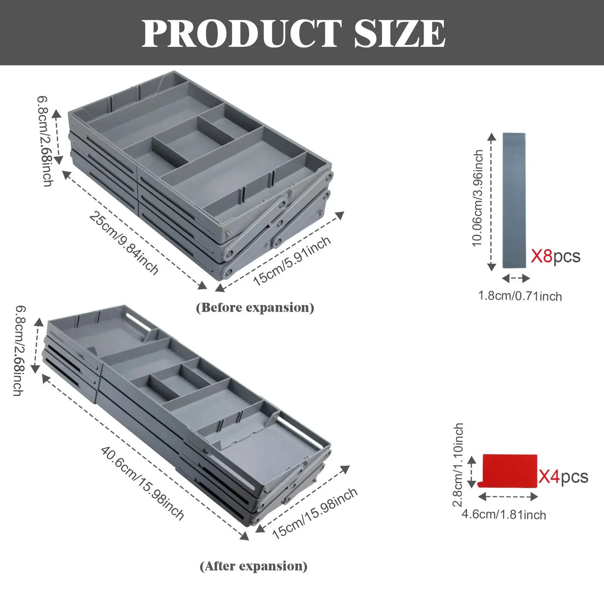 Drawer Organizer Three-Tier Foldable Clear Divided Compartments