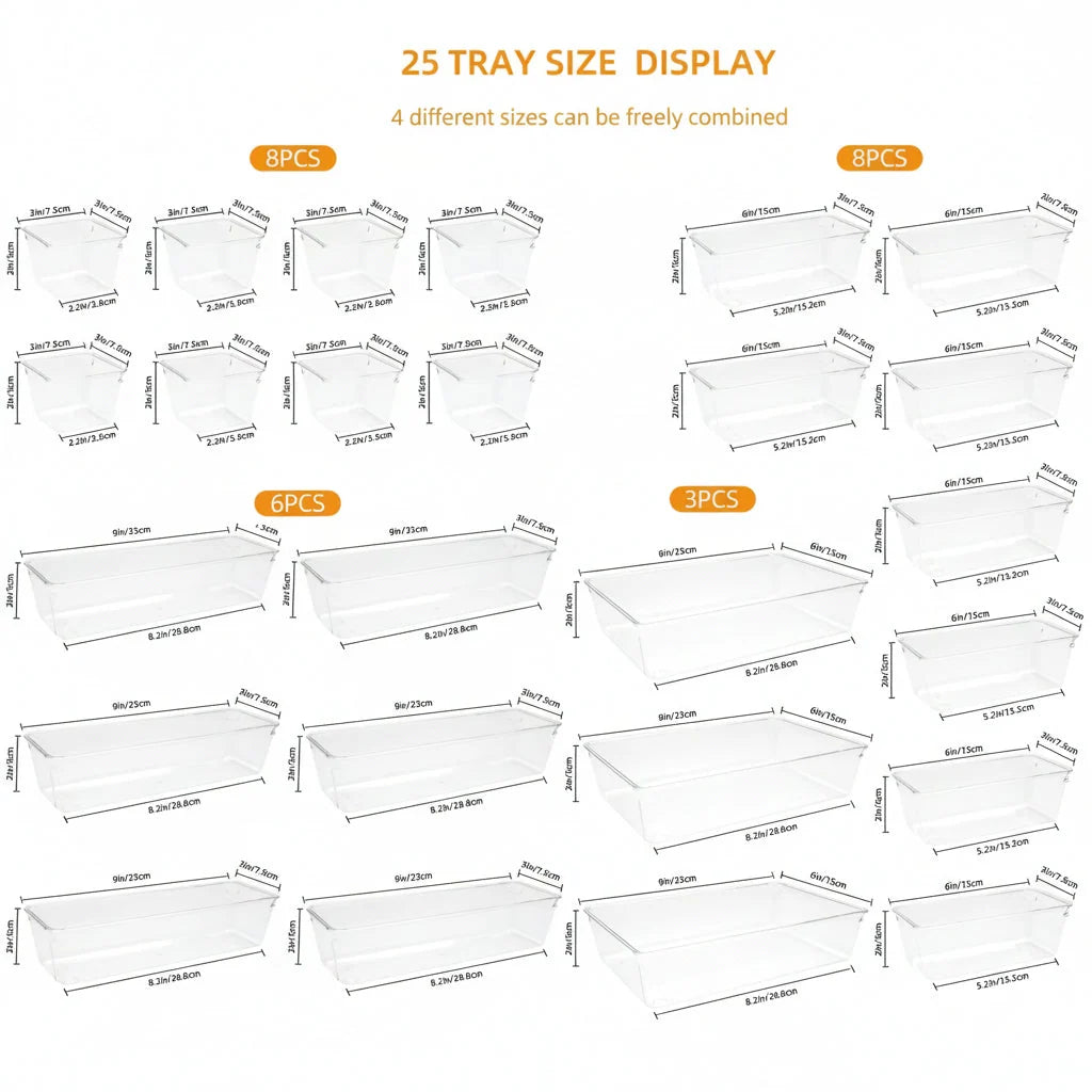 Drawer Organizer Tray Set Tessellating Removable Easy Clean