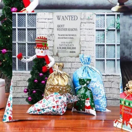 Drawstring Gift Bags Christmas Reusable & Tear-Resistant 15-Pack
