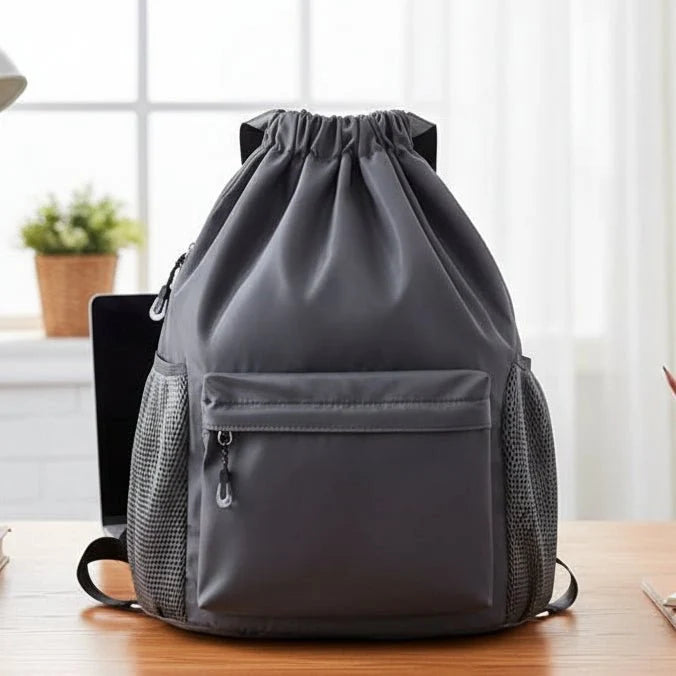 Drawstring Sports Backpack Separate Shoe Compartment Multiple Pockets Lightweight Polyესტer