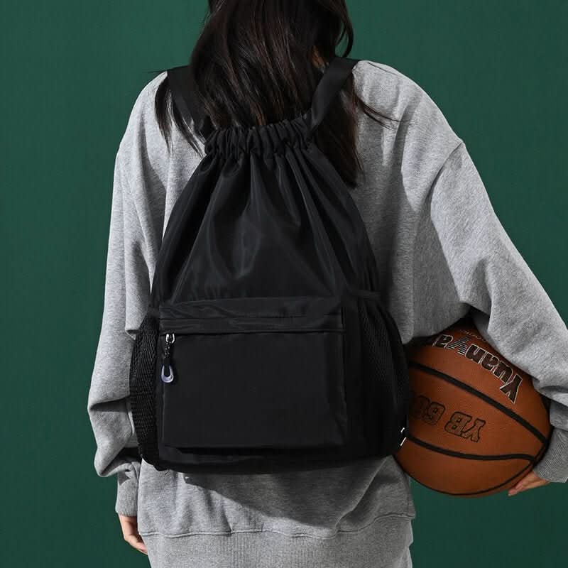 Drawstring Sports Backpack Separate Shoe Compartment Multiple Pockets Lightweight Polyესტer