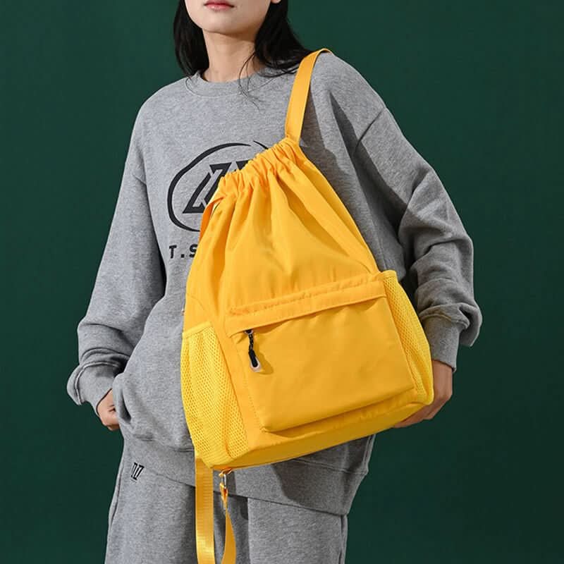 Drawstring Sports Backpack Separate Shoe Compartment Multiple Pockets Lightweight Polyესტer