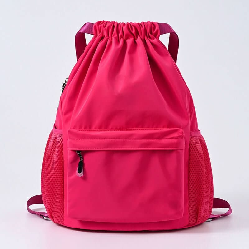 Drawstring Sports Backpack Separate Shoe Compartment Multiple Pockets Lightweight Polyესტer