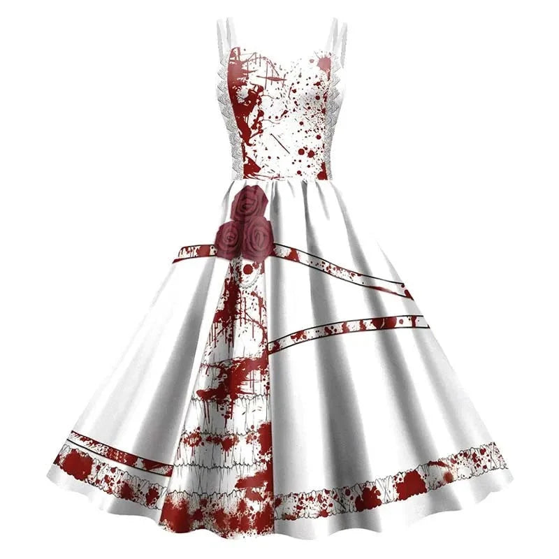 Dress Fit & Flare Strappy Skeleton Rose Print