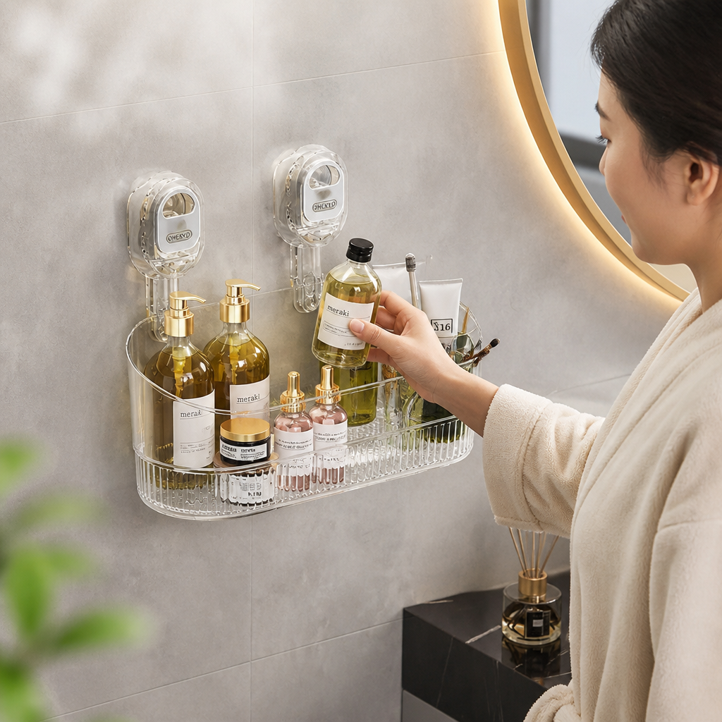 Drill-Free Snap-On Open-Bottom Shower Organizer