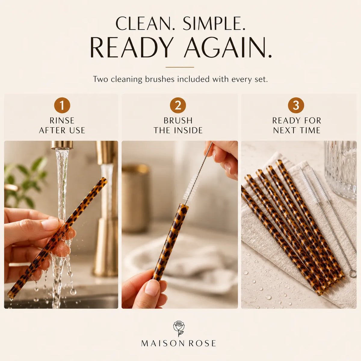 Drinking Straws Reusable Leopard Print Set of 20