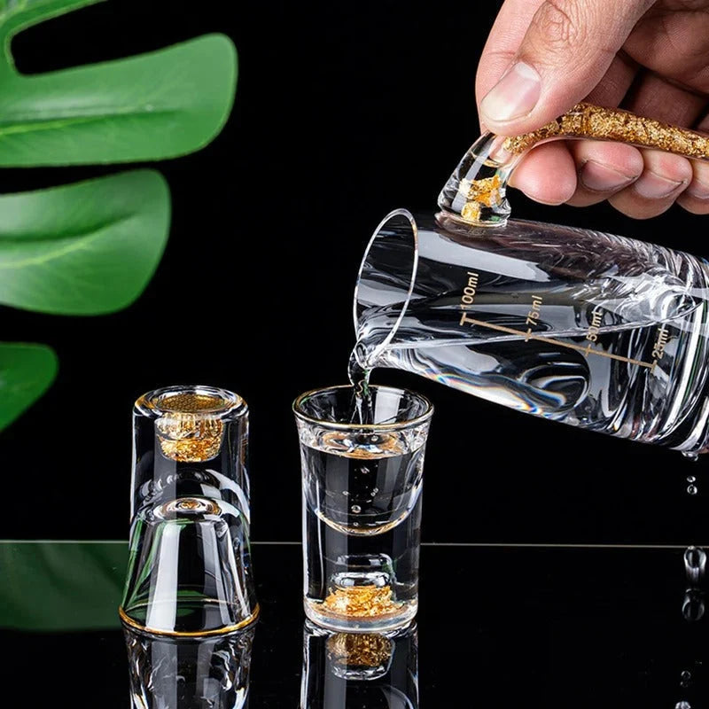 Drinkware Set Hand-Blown Glass With Golden Accents