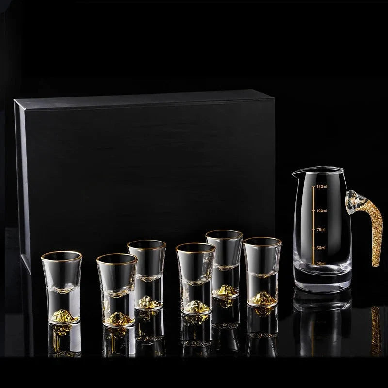 Drinkware Set Hand-Blown Glass With Golden Accents