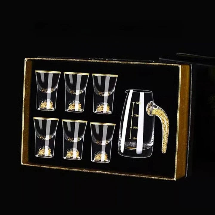 Drinkware Set Hand-Blown Glass With Golden Accents