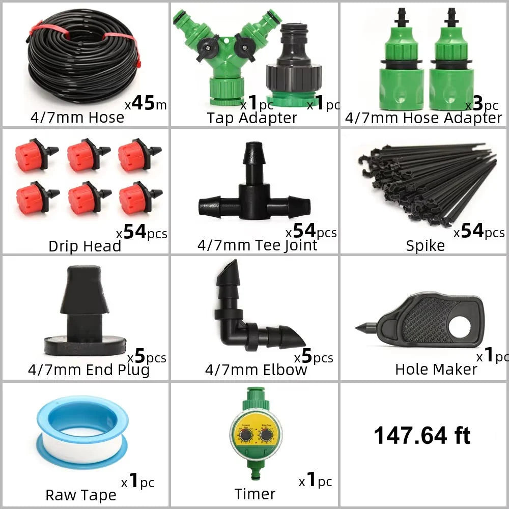 Drip Irrigation System Programmable Timer & Adjustable 8-Hole Heads