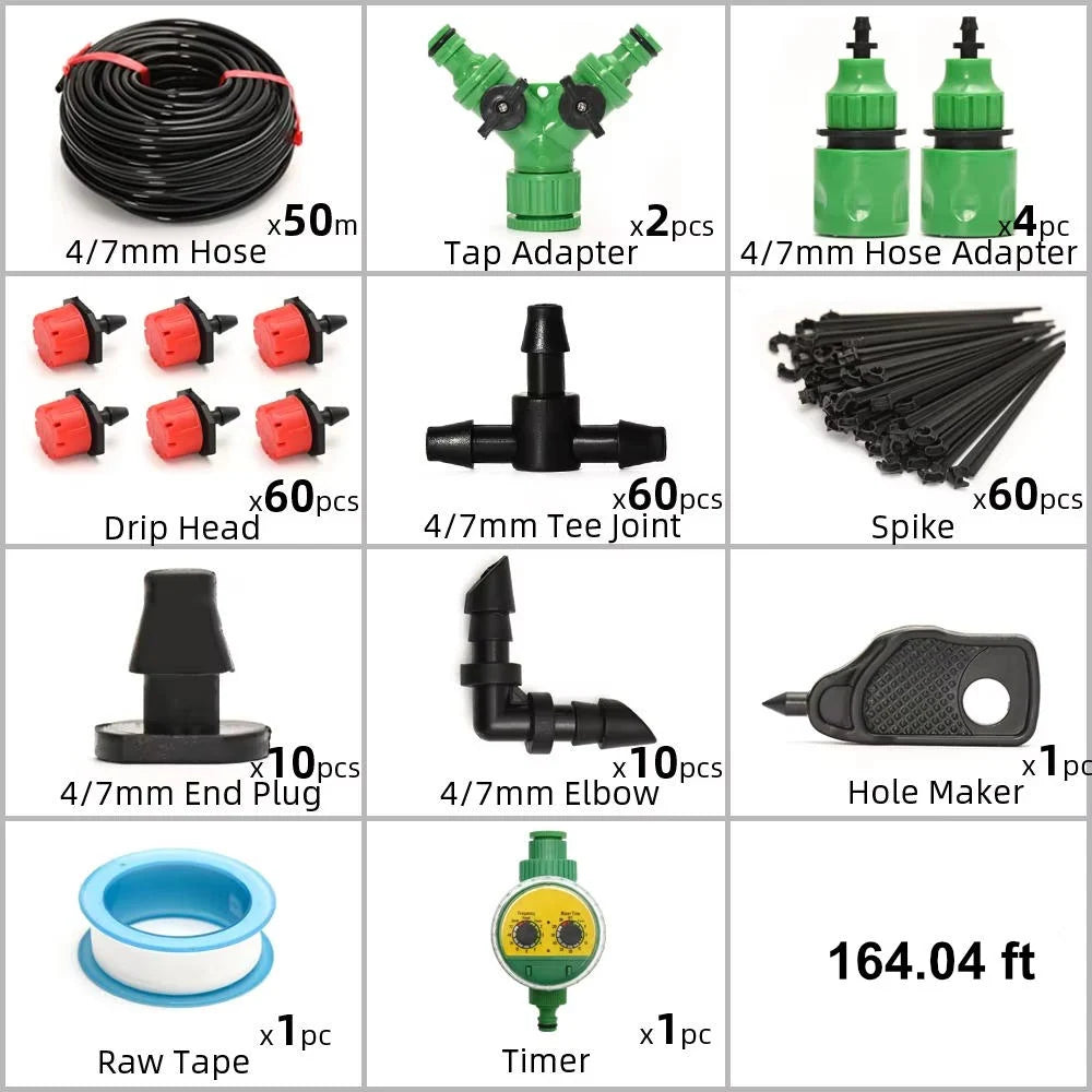 Drip Irrigation System Programmable Timer & Adjustable 8-Hole Heads