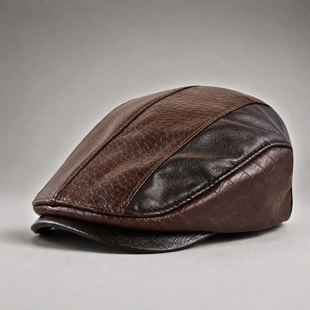 Driving Cap Genuine Leather Croc-Embossed Adjustable Fit