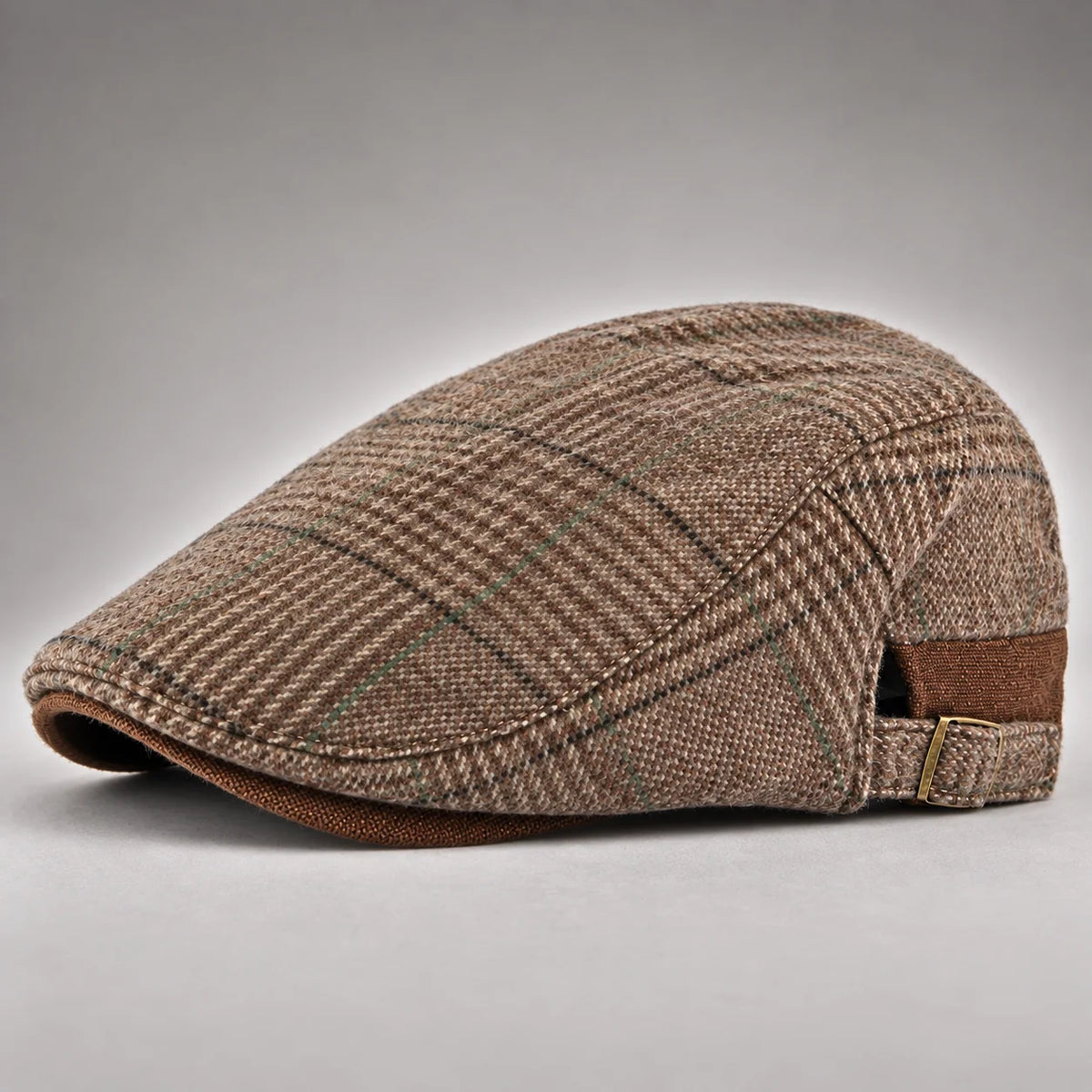 Driving Cap Wool Plaid Adjustable Fit