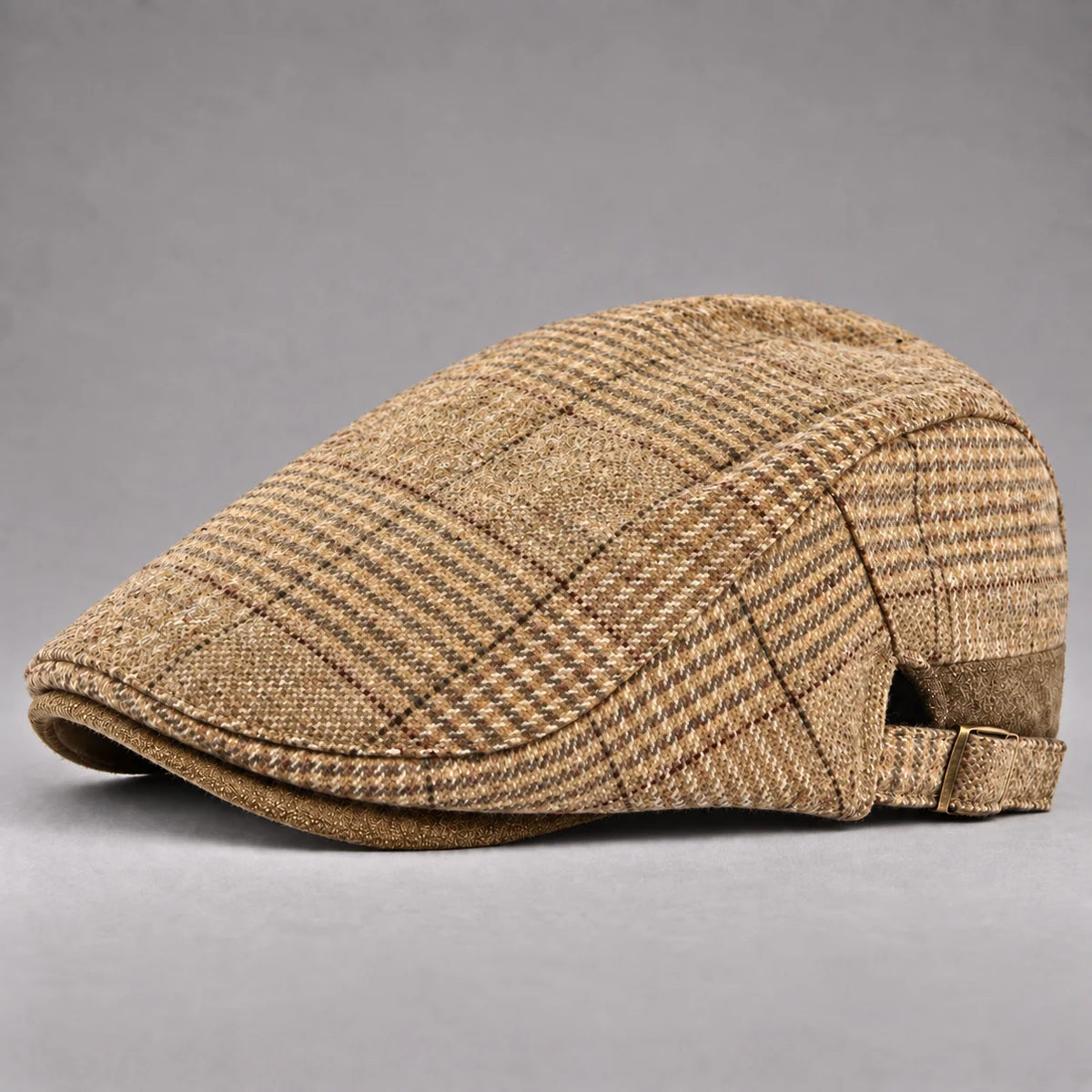 Driving Cap Wool Plaid Adjustable Fit