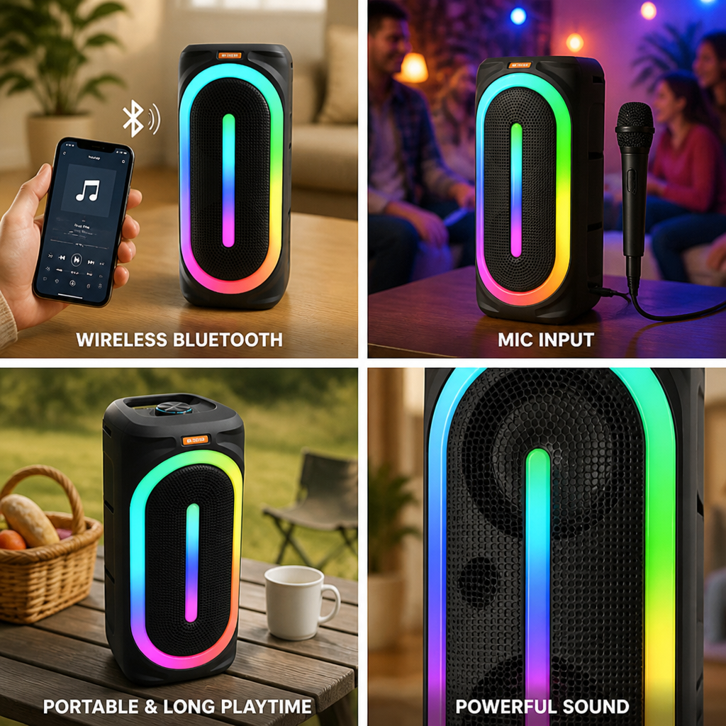 Dual 8W Bluetooth Party Speaker (RGB Lights & Microphone)