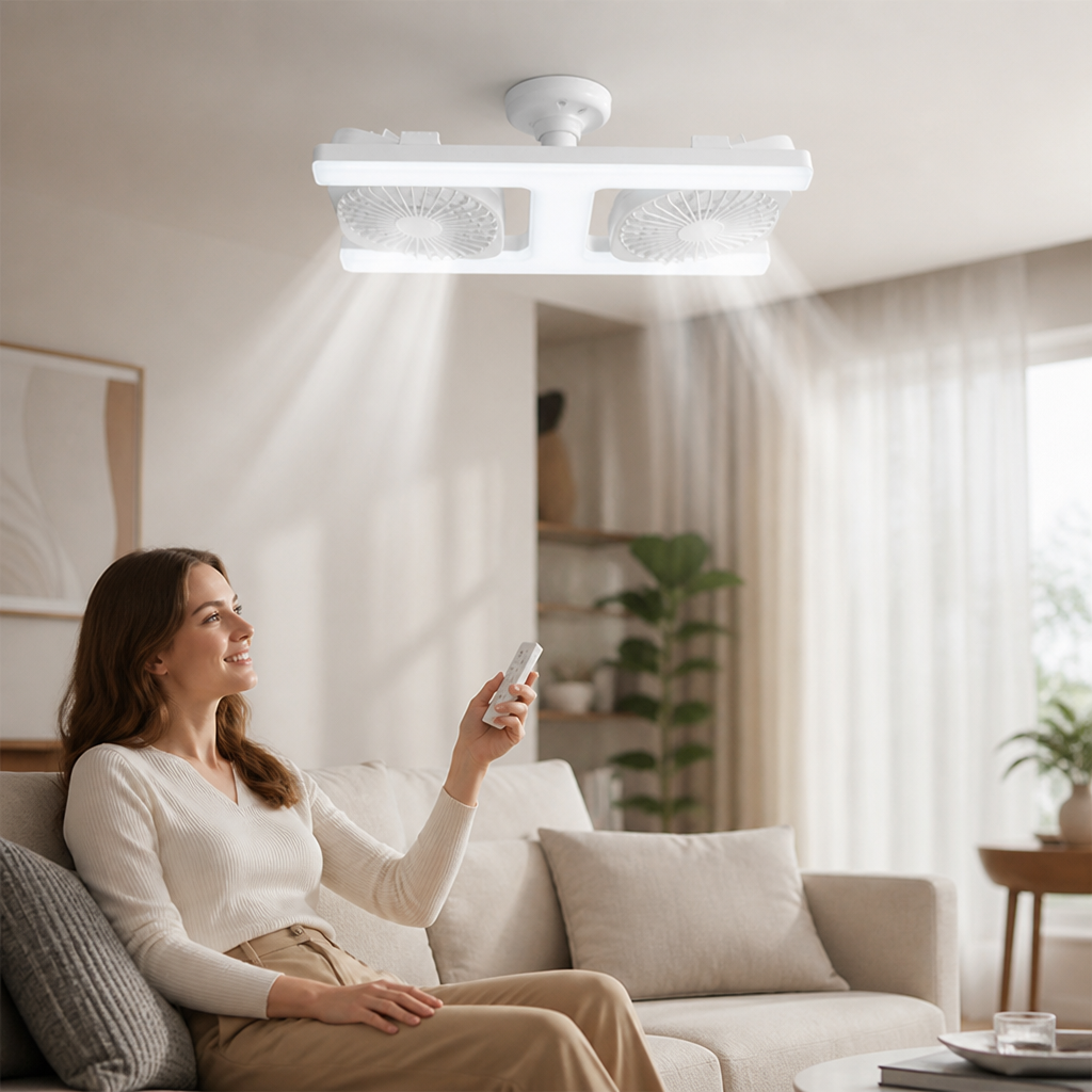 Dual Adjustable Heads Stepless Dimmable LED & Remote Ceiling Fan