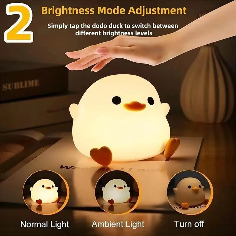 Duck Night Light Soft Silicone USB Rechargeable Tap Control