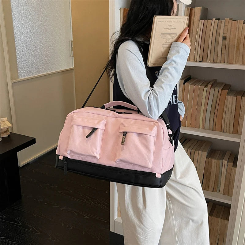 Duffel Bag Water-Resistant Exterior Zipper Pockets & Padded Strap