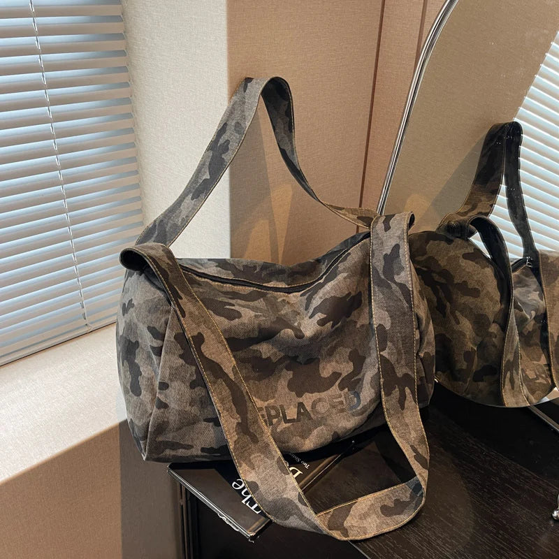 Duffle Bag Camo Print Rugged Fabric Adjustable Strap