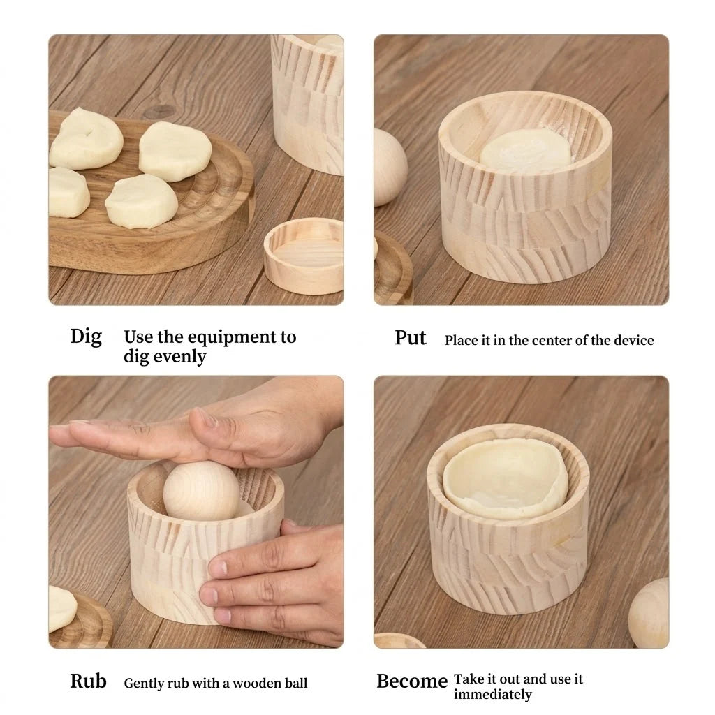 Dumpling Wrapper Maker Wooden Press-and-Rotate Design